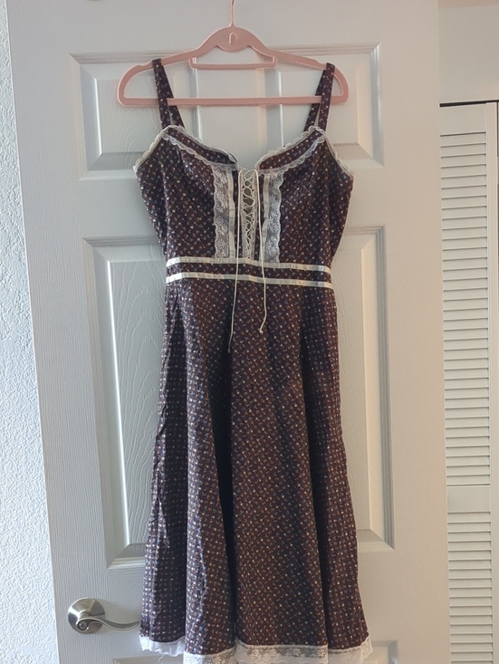Gunne Sax Dresses & Skirts - Vintage-Inspired Gunne Sax Style Brown Floral Lace-Trim Sundress